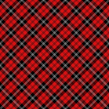 Çapraz ekose Noel ve yeni yıl ekoseli. İskoç desenli kırmızı, siyah beyaz kafes. İskoç kafesi. Geleneksel İskoç geçmişi. Kusursuz kumaş dokusu. Vektör illüstrasyonu