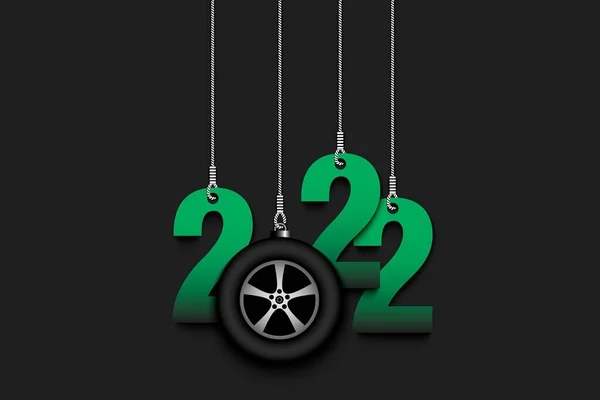 Numbers 2022 Car Wheel Christmas Decorations Hanging Strings New Year — Stock Vector