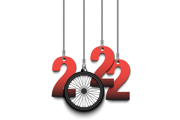 Numbers 2022 Bike Wheel Christmas Decorations Hanging Strings New Year — Stock Vector