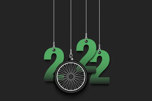 Numbers 2022 Bike Wheel Christmas Decorations Hanging Strings New Year — Stock Vector