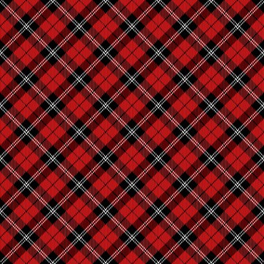 Çapraz ekose Noel ve yeni yıl ekoseli. İskoç desenli kırmızı, siyah beyaz kafes. İskoç kafesi. Geleneksel İskoç geçmişi. Kusursuz kumaş dokusu. Vektör illüstrasyonu