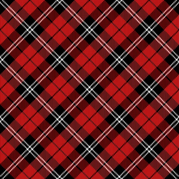 Diagonal Tartan Christmas New Year Plaid Scottish Pattern Red Black — Stock Vector