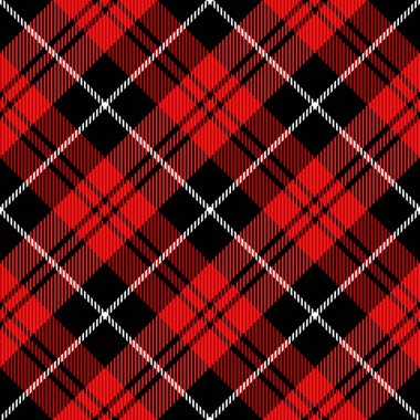 Çapraz ekose Noel ve yeni yıl ekoseli. İskoç desenli kırmızı, siyah beyaz kafes. İskoç kafesi. Geleneksel İskoç geçmişi. Kusursuz kumaş dokusu. Vektör illüstrasyonu