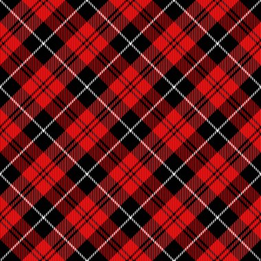 Çapraz ekose Noel ve yeni yıl ekoseli. İskoç desenli kırmızı, siyah beyaz kafes. İskoç kafesi. Geleneksel İskoç geçmişi. Kusursuz kumaş dokusu. Vektör illüstrasyonu