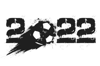 2022 numaralar ve Samanyolu 'nun grunge tarzında çizdiği lekelerden yapılmış uçan soyut futbol topu. Mutlu yıllar 2022. Tebrik kartı için tasarım şablonu. İzole edilmiş arkaplanda vektör illüstrasyonu