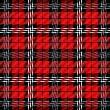 Noel ve yeni yıl ekose kumaşı. İskoç desenli kırmızı, siyah ve yeşil kafes. İskoç kafesi. Geleneksel İskoç geçmişi. Kusursuz kumaş dokusu. Vektör illüstrasyonu