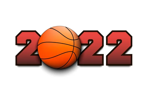 2022 Numaralı Yeni Yıl Izole Bir Arka Planda Basketbol Topu — Stok Vektör