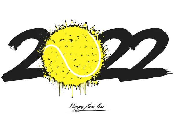 Nummer 2022 Och Abstrakt Tennisboll Gjord Fläckar Grunge Stil Design — Stock vektor