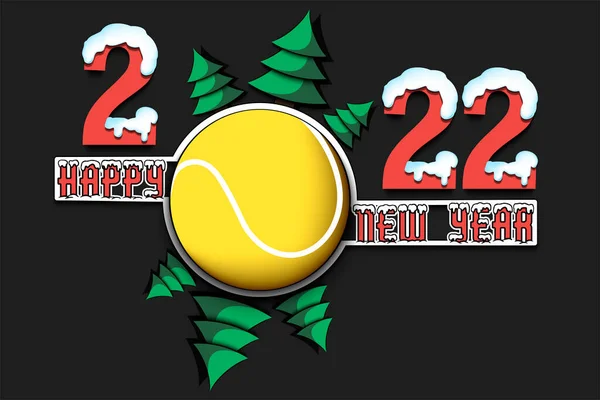 Feliz Año Nuevo 2022 Con Pelota Tenis Árboles Navidad Números — Vector de stock