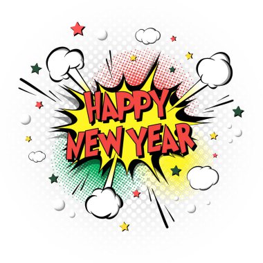 - Mutlu yıllar. Konuşma baloncukları üzerine çizgi roman metni. Renkli pop sanat tarzı. Ses efekti. Kartvizitleri, klasik çizgi romanları ve posterleri karşılamak için tasarım modeli. Vektör illüstrasyonu