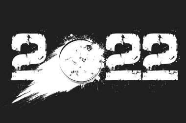 2022 numaralar ve Samanyolu 'nun grunge stiliyle yaptığı soyut hokey diski. Mutlu yıllar 2022. Tebrik kartı için tasarım şablonu. İzole edilmiş arkaplanda vektör illüstrasyonu