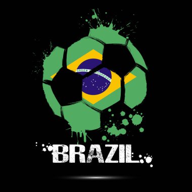Brezilya ulusal bayrağı renginde soyut futbol topu. İzole bir arka planda yapılmış bir futbol topu şeklinde Brezilya bayrağı. Futbol şampiyonası afişi. Vektör illüstrasyonu