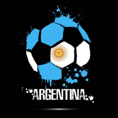 Arjantin ulusal bayrak renklerine sahip soyut futbol topu. Arjantin bayrağı izole bir arka planda yapılmış bir futbol topu şeklinde. Futbol şampiyonası afişi. Vektör illüstrasyonu