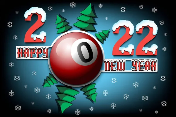 Feliz Año Nuevo 2022 Con Bola Billar Árboles Navidad Números — Vector de stock