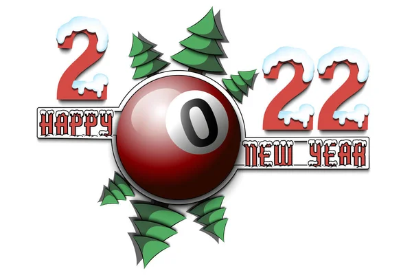 Feliz Año Nuevo 2022 Con Bola Billar Árboles Navidad Números — Vector de stock