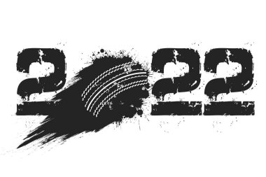 2022 numaralar ve Samanyolu 'nun grunge tarzında yaptığı uçan soyut kriket topu. Mutlu yıllar 2022. Tebrik kartı için tasarım şablonu. İzole edilmiş arkaplanda vektör illüstrasyonu
