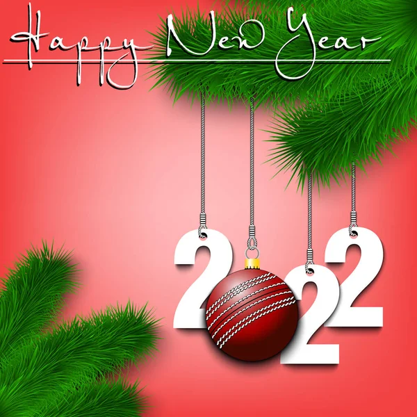 Happy New Year Numbers 2022 Cricket Ball Christmas Decorations Hanging — Stock Vector