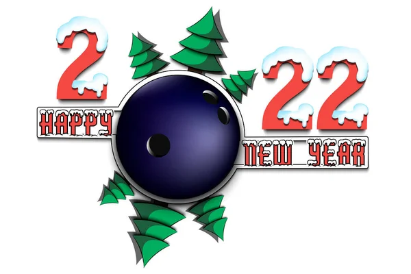 Feliz Año Nuevo 2022 Con Bola Bolos Árboles Navidad Números — Vector de stock
