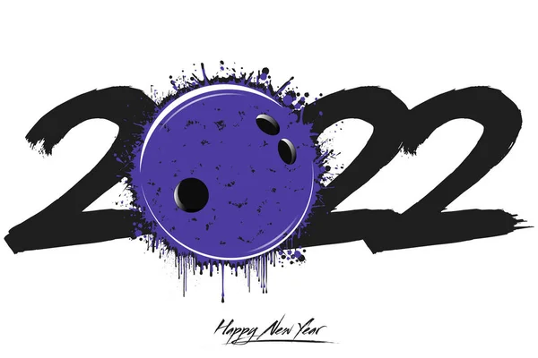 2022 Numaralar Grunge Tarzında Lekelerden Yapılmış Soyut Bir Bowling Topu — Stok Vektör