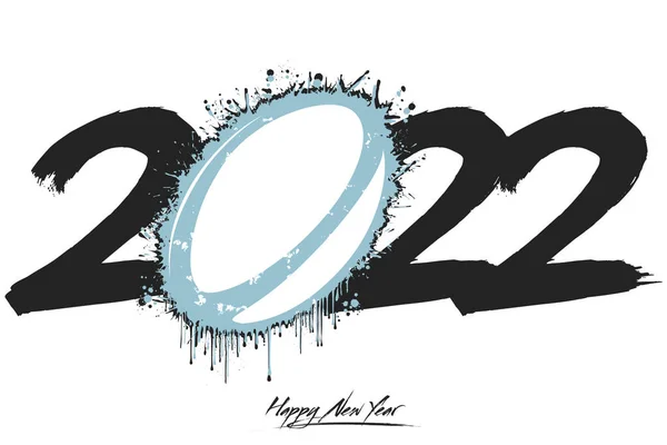 Numbers 2022 Abstract Rugby Ball Made Blots Grunge Style Design — Stock Vector