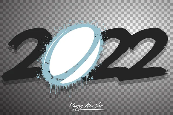 2022年の数字とグランジスタイルのブロックで作られた抽象的なラグビーボール デザインテキストロゴハッピーニューイヤー2022 グリーティングカード バナー ポスターのテンプレート 孤立した背景のベクトル図 — ストックベクタ