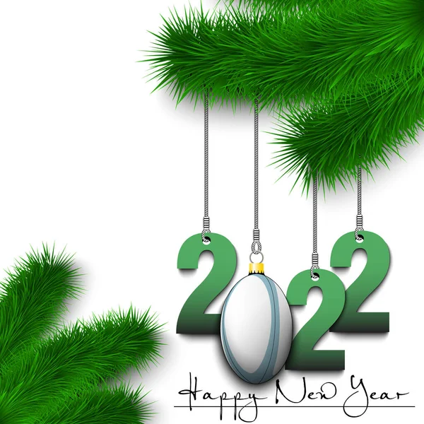 Happy New Year Numbers 2022 Rugby Ball Christmas Decorations Hanging — Vettoriale Stock