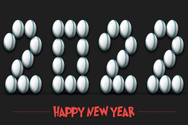 Happy New Year 2022 Numbers Made Rugby Balls Design Pattern — Stock Vector