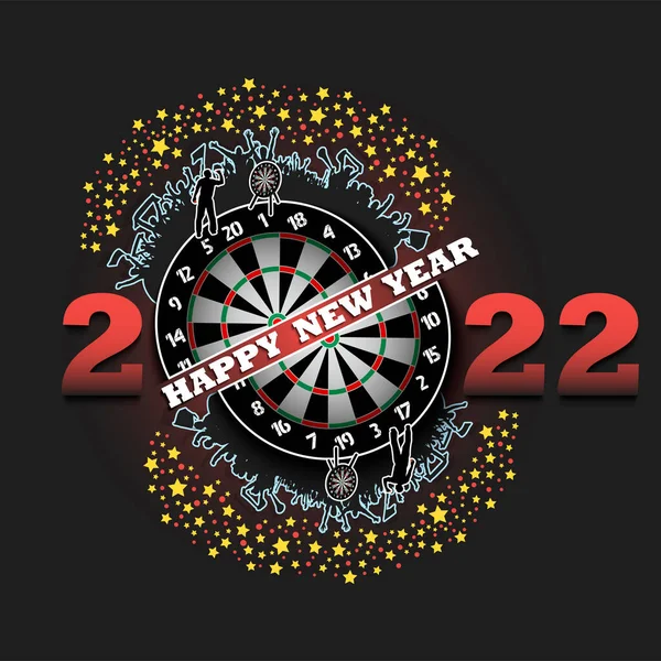 Happy New Year 2022 Dartboard Darts Player Fans Original Template — Stock Vector