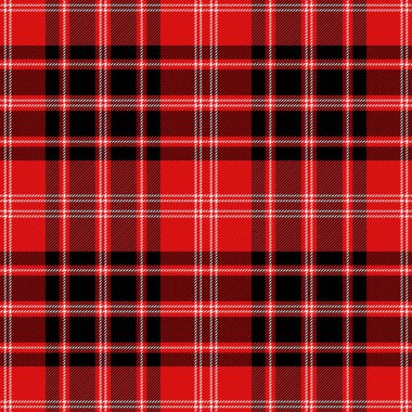 Noel ve yeni yıl ekose kumaşı. İskoç desenli kırmızı, siyah beyaz kafes. İskoç kafesi. Geleneksel İskoç geçmişi. Kusursuz kumaş dokusu. Vektör illüstrasyonu