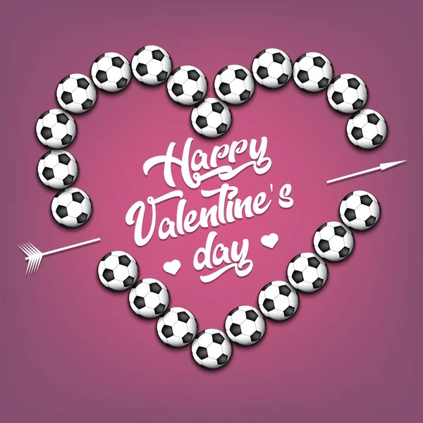 Feliz Día San Valentín Bolas Fútbol Dispuestas Forma Del Corazón — Archivo Imágenes Vectoriales