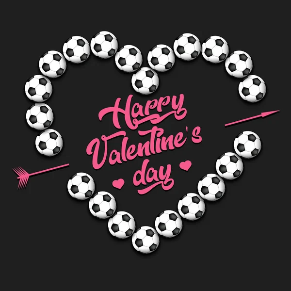 Buon San Valentino Palloni Calcio Disposti Forma Cuore Modello Design — Vettoriale Stock