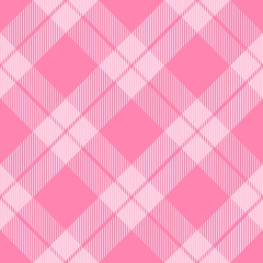 Çapraz tartan sevgililer günü ekoseli. Pembe ve beyaz kafes içinde İskoç deseni. İskoç kafesi. Geleneksel İskoç geçmişi. Kusursuz kumaş dokusu. Vektör illüstrasyonu