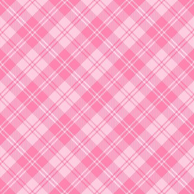 Çapraz tartan sevgililer günü ekoseli. Pembe ve beyaz kafes içinde İskoç deseni. İskoç kafesi. Geleneksel İskoç geçmişi. Kusursuz kumaş dokusu. Vektör illüstrasyonu