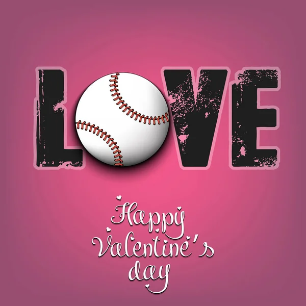 Sevgililer Günün Kutlu Olsun Aşk Beyzbol Topu Tebrik Kartı Afiş — Stok Vektör