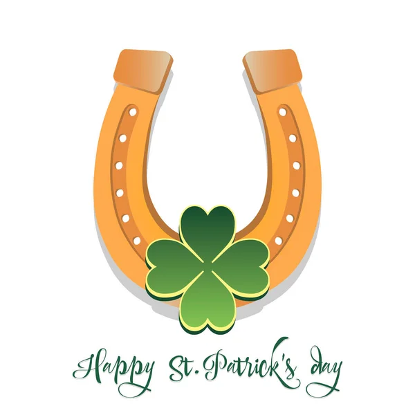 Happy Patrick Day Horseshoe Clovers Pattern Design Logo Banner Poster — Stock Vector