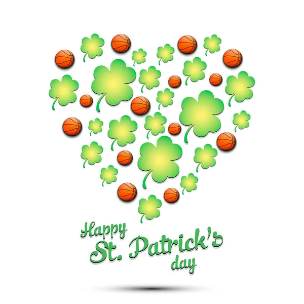 Happy Patrick Day Heart Made Clovers Basketball Balls Pattern Design — Stock Vector