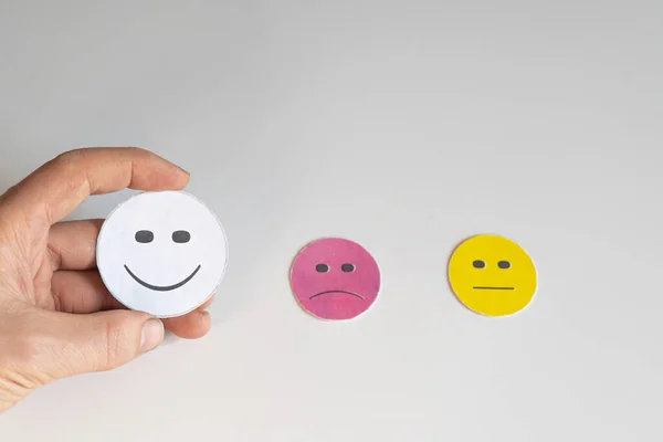 Frau Hand Wählen Glückliches Smile Rating Und Bewertungskonzept Kundenservice Und — Stockfoto
