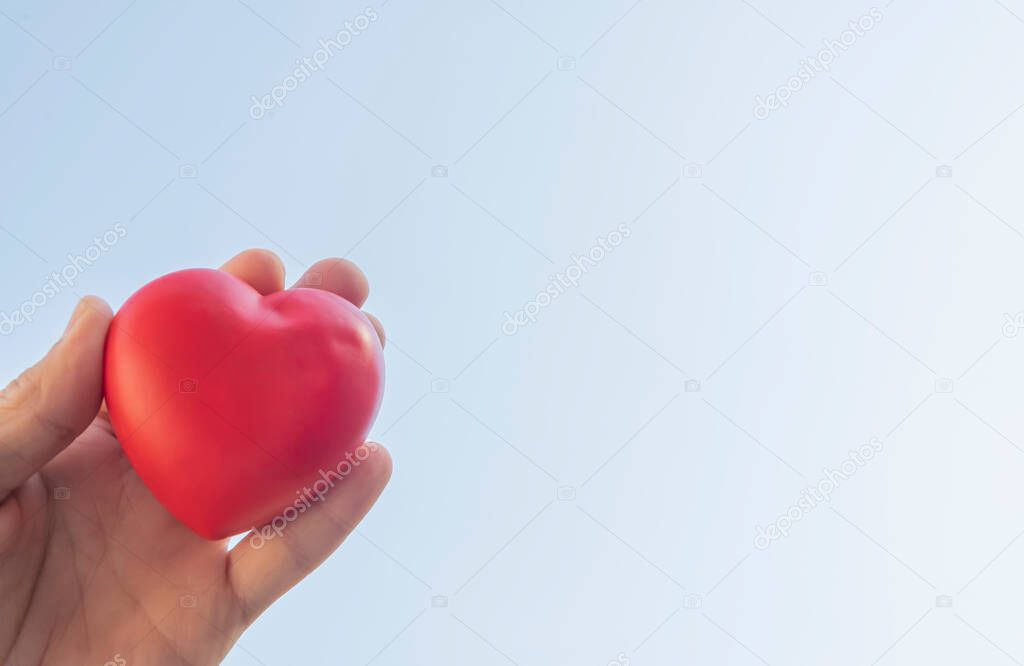 Heart in father son hands.Organ donation and insurance concept. World heart health concept. World organ donation day. Concept of healthy heart for healthy life.philanthropy idea concept.