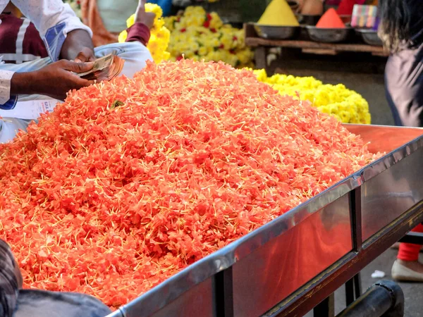 Mysuru Mysore Karnataka India Febuario 2018 Vendedor Flores Contando Dinero — Foto de Stock