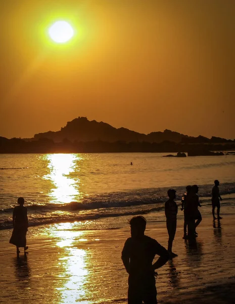 Pôr Sol Mares Calmos Deste Belo Trecho Costa Sudoeste Índia — Fotografia de Stock