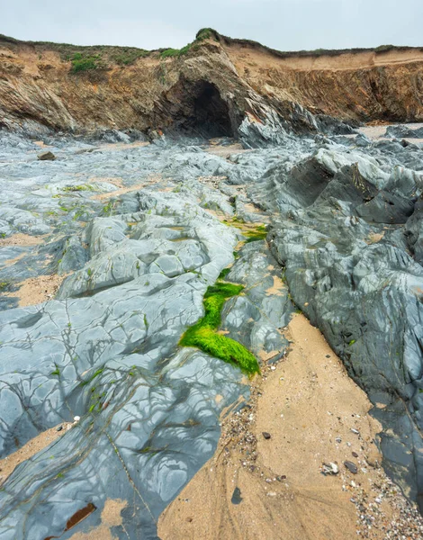 Dramatic National Trust Cala Playa Virgen Interesantes Formaciones Rocosas Base — Foto de Stock