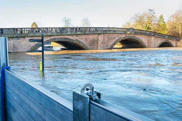 Next to Bewdley river bridge,during critically high river levels,climate change causes higher risk of flooding to the local population,especially near the river banks.