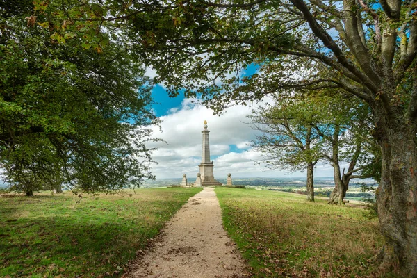 Trees frame the path leading to the monument, erected to remember the 148 men who died in the conflict in South Africa,here overlooking Aylesbury Vale,an AONB,forty miles west of London.