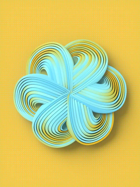 3D rendeleme geometrik stilize mavi çiçek modern tarzda sarı arka planda. Soyut çok renkli fütüristik sanat. Moda tasarım elemanı. Dijital illüstrasyon