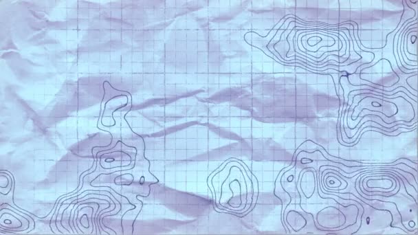 紙の砕いた白いシート上の地形図。3Dレンダリングループアニメーション — ストック動画