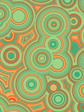 Modern tarzda turuncu ve yeşil dairelerin düz deseni. Soyut geometrik arkaplan. Yaratıcı tasarım. 3d dijital resimleme