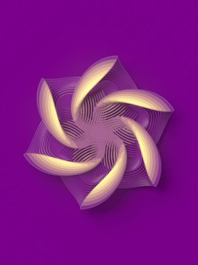 Çizgi tasarım şablonu, pembe arka planda geometrik şekillendirilmiş çiçek. Soyut modern model. Minimum simge, sembol. 3d dijital resimleme