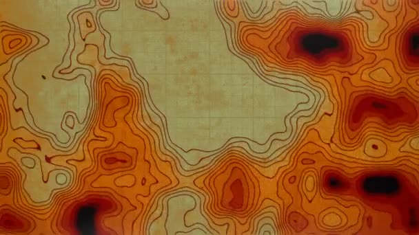 Animowana kolorowa mapa topograficzna na starej zużytej powierzchni animacja w pętli renderingowej 3d — Wideo stockowe