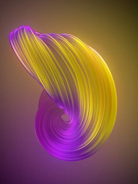 現代の黄色と紫色のツイスト幾何学的な形状 現代的なデザイン3Dレンダリングデジタルイラスト グラフィックパターン作成テンプレート アブストラクトアートポスター — ストック写真