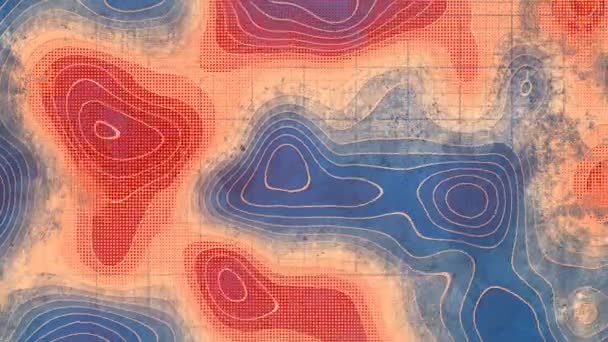 Dobladuras de onda patrón de flujo de color en la superficie vieja. Topografía mapa bucle animación — Vídeos de Stock